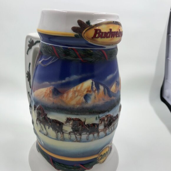 Budweiser Holiday Stein Mug 2000 The Clydesdale Legacy Holiday in the Mountains - Picture 6 of 12